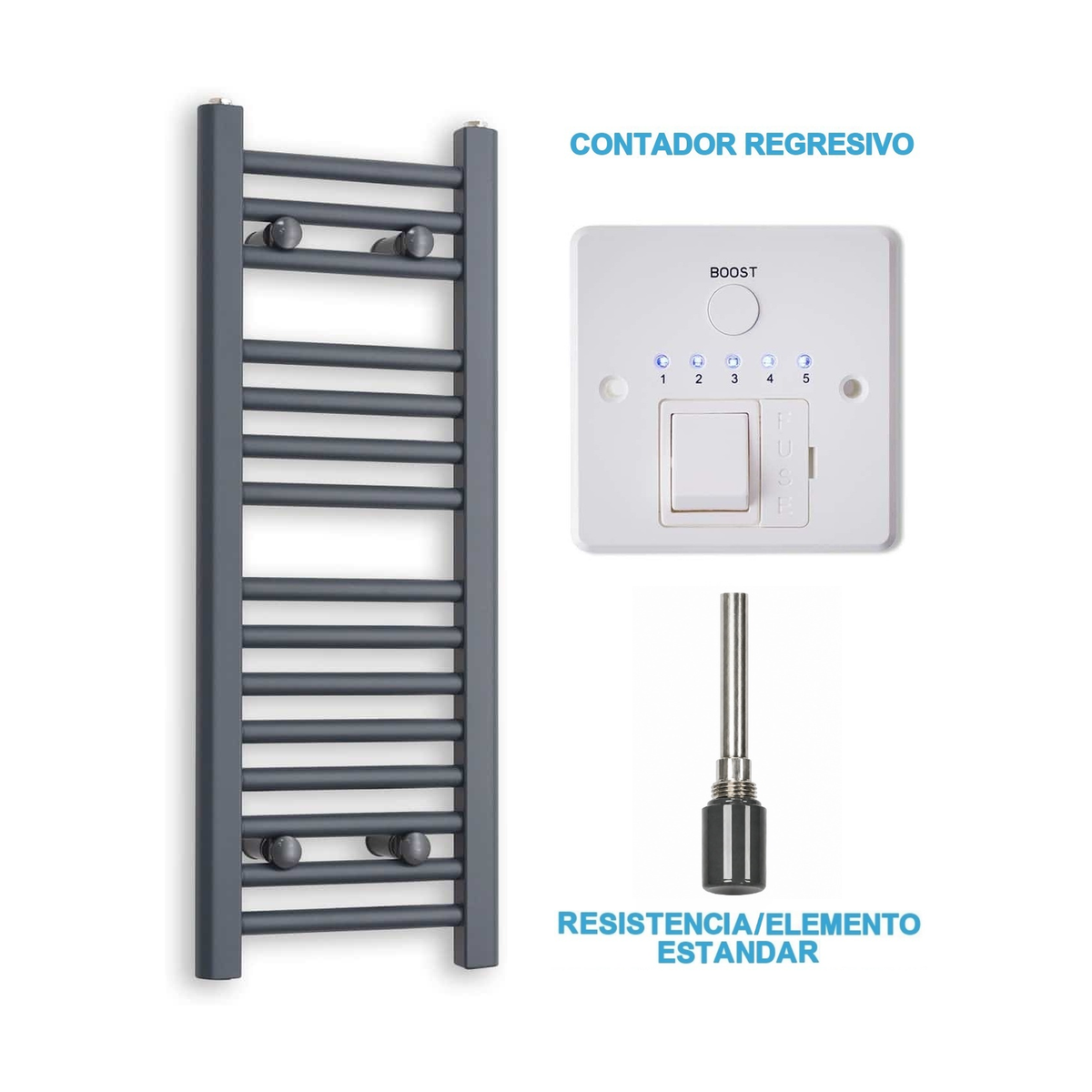 Radiador Toalheiro Elétrico Antracite 300 mm de Largura · Pré-cheio