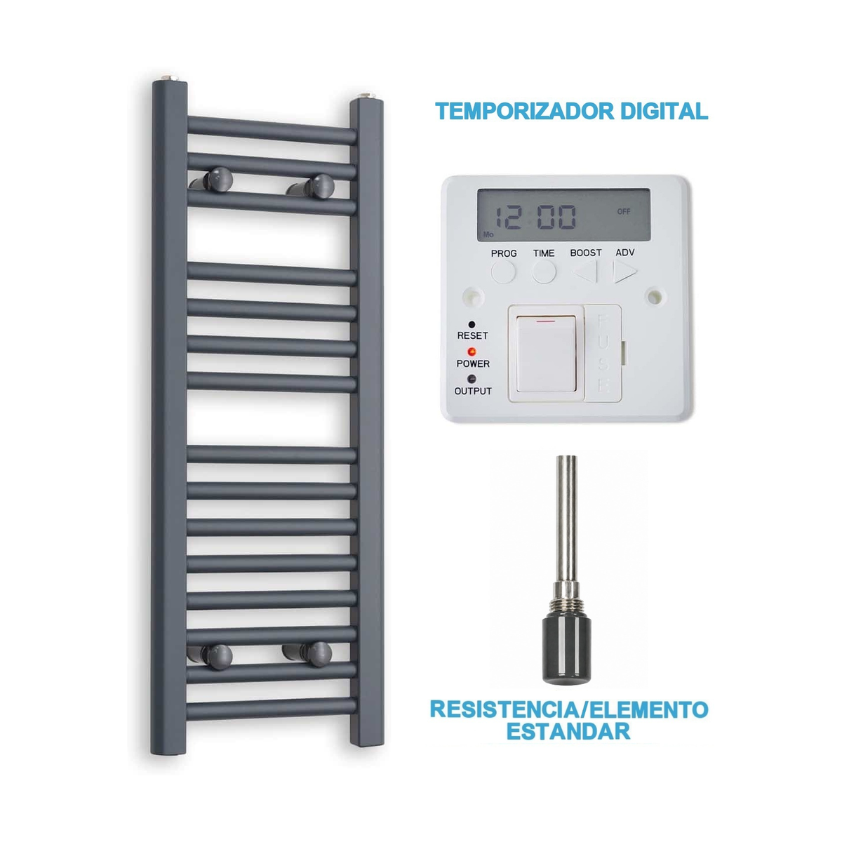 Radiador Toalheiro Elétrico Antracite 300 mm de Largura · Pré-cheio