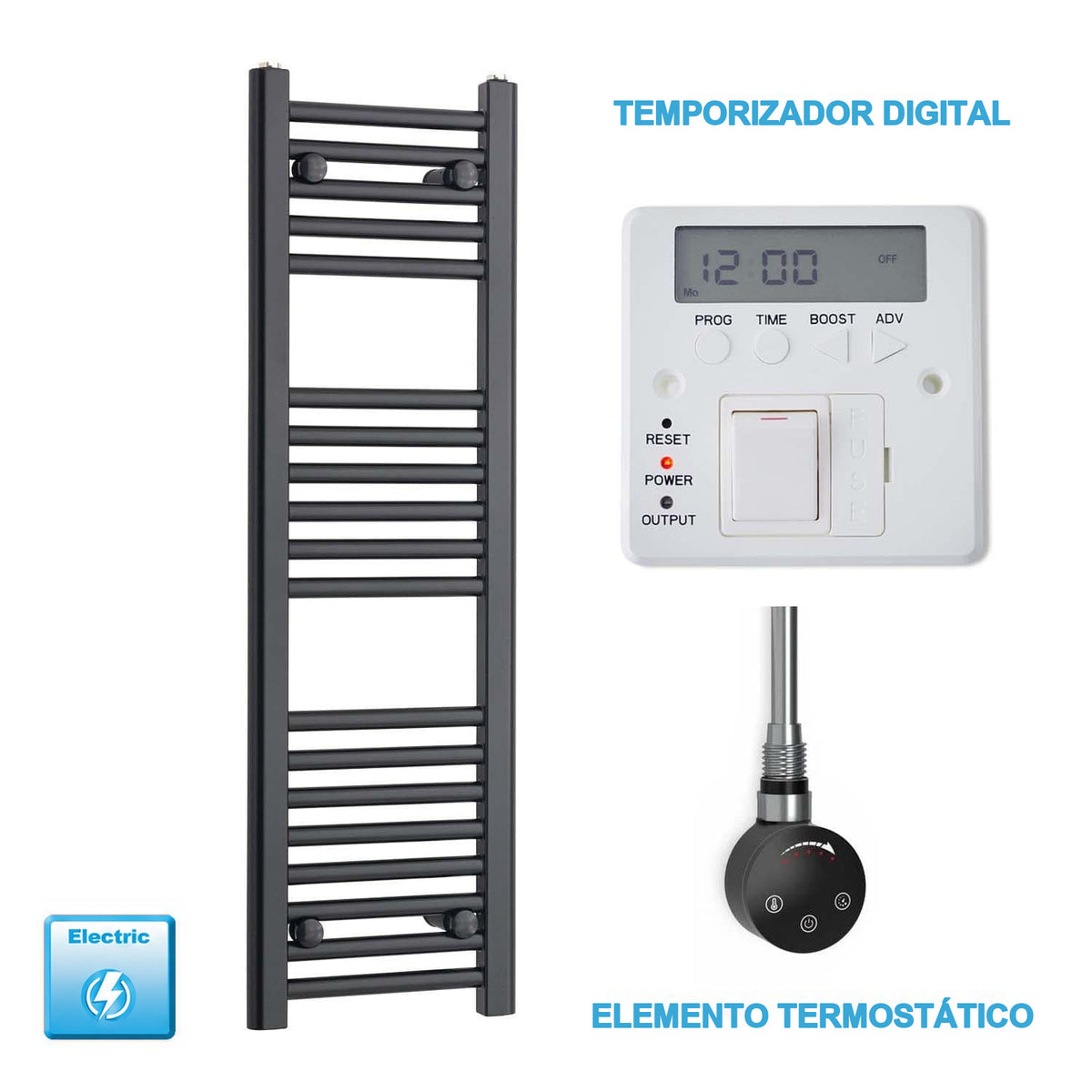 Radiador Toalheiro Elétrico Preto 300 mm de Largura · Pré-cheio