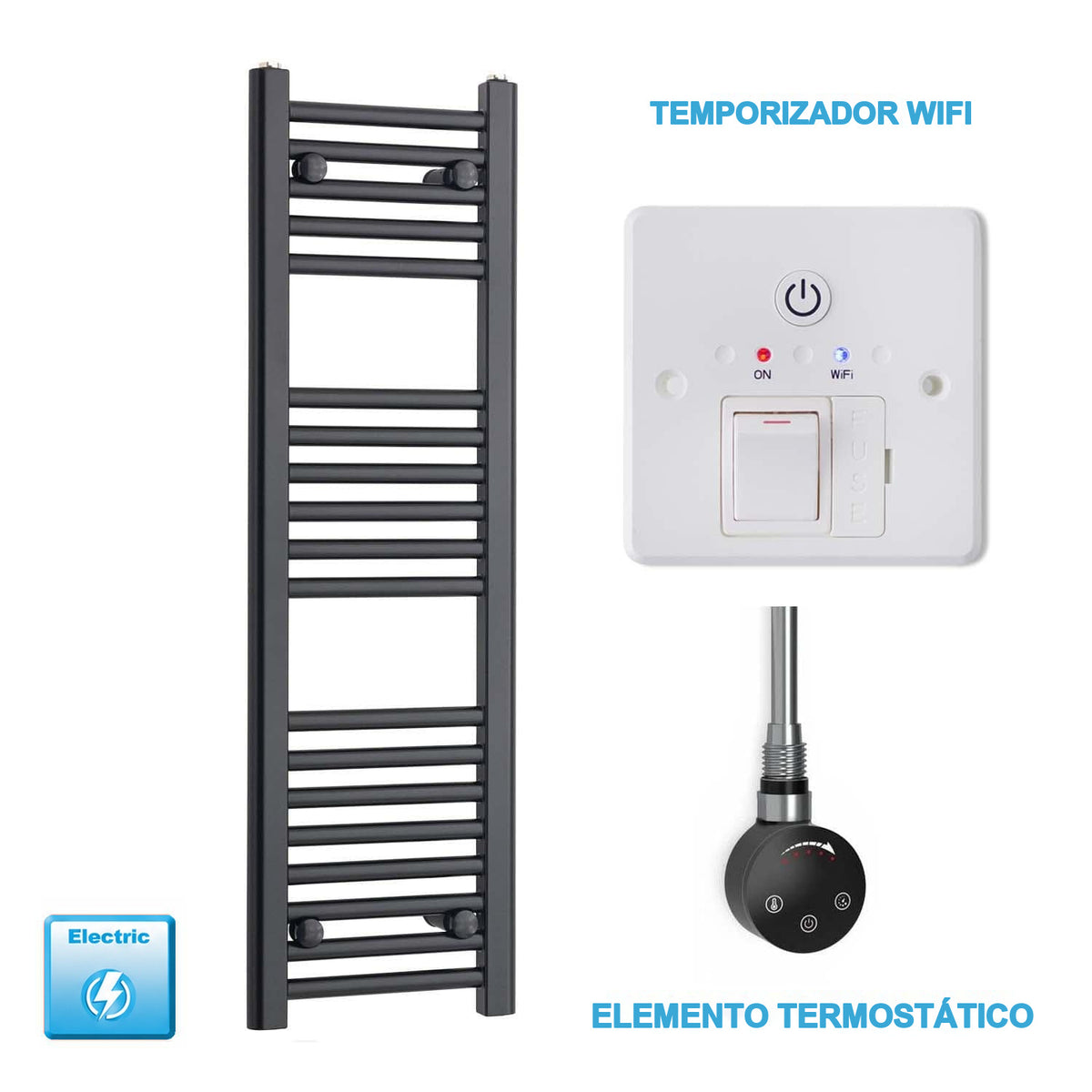 Radiador Toalheiro Elétrico Preto 300 mm de Largura · Pré-cheio
