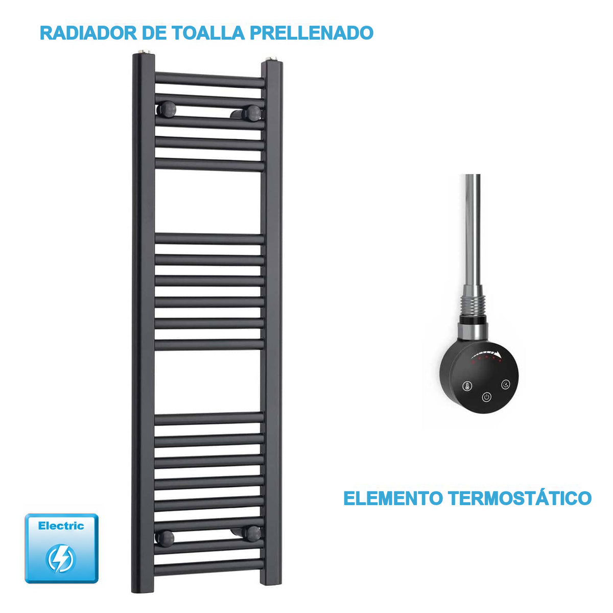 Radiador Toalheiro Elétrico Preto 300 mm de Largura · Pré-cheio
