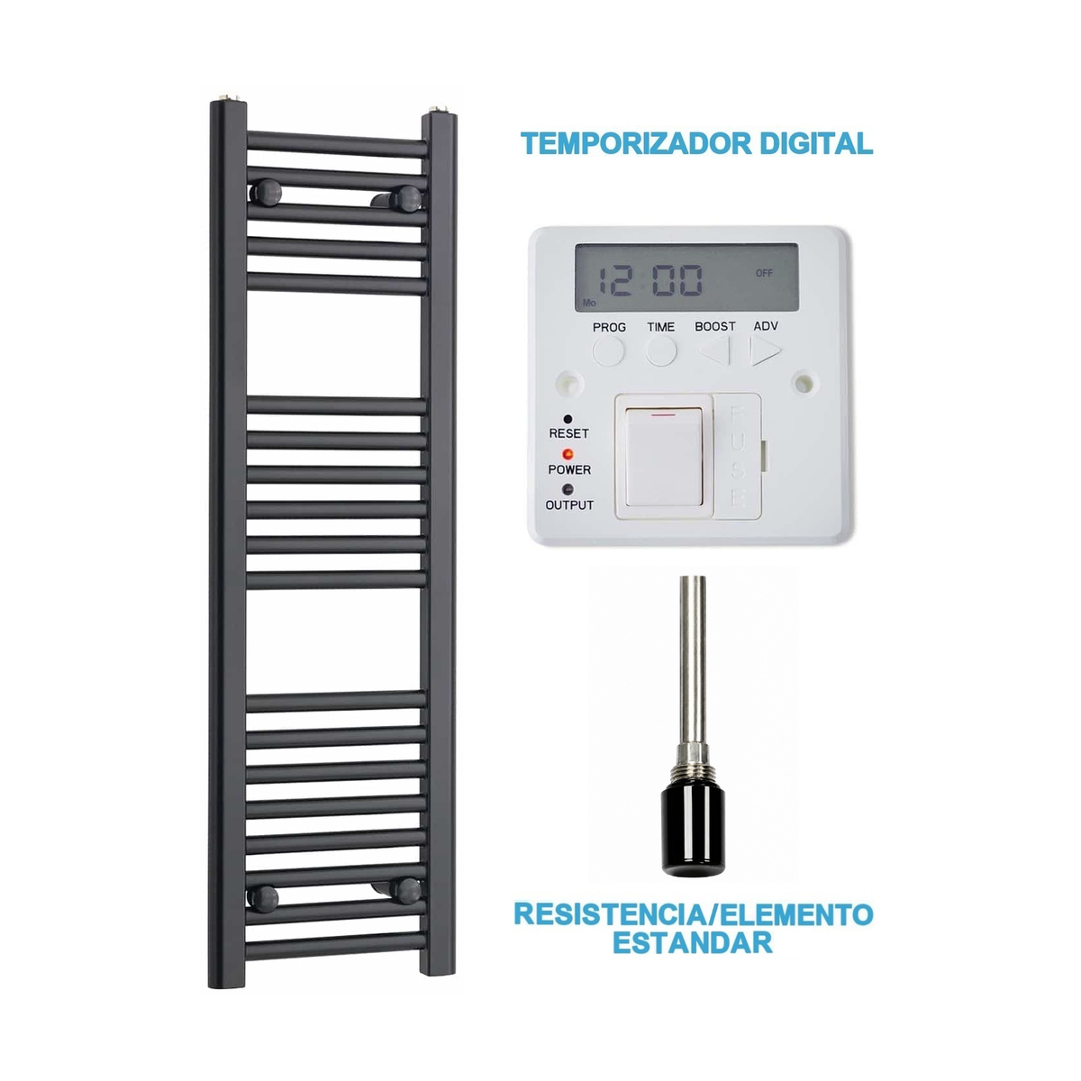 Radiador Toalheiro Elétrico Preto 300 mm de Largura · Pré-cheio