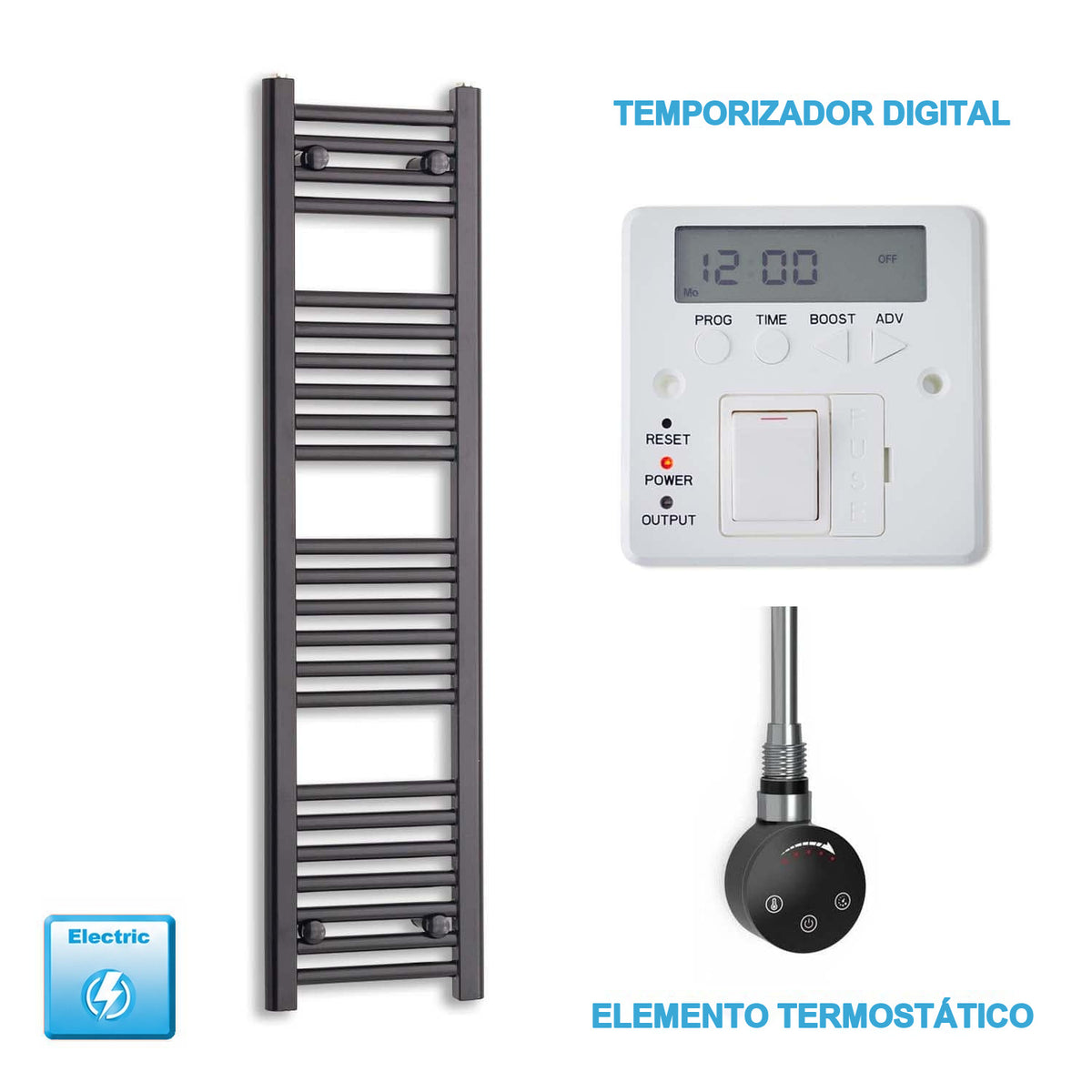 Radiador Toalheiro Elétrico Preto 300 mm de Largura · Pré-cheio