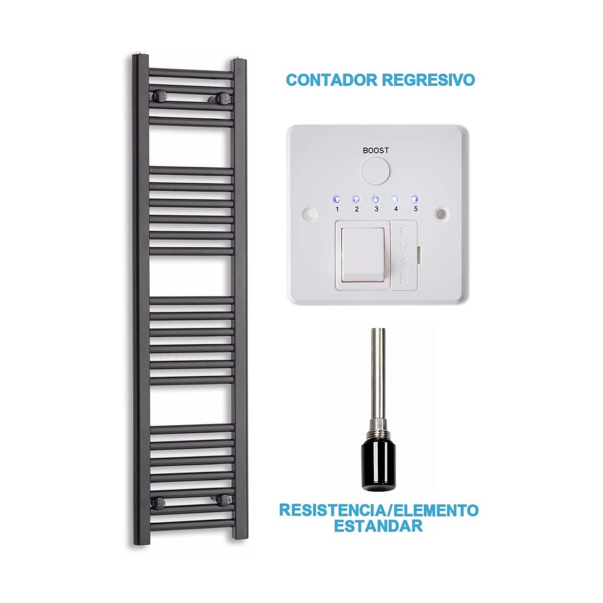 Radiador Toalheiro Elétrico Preto 300 mm de Largura · Pré-cheio