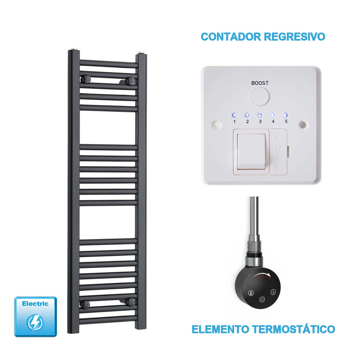 Radiador Toalheiro Elétrico Preto 300 mm de Largura · Pré-cheio