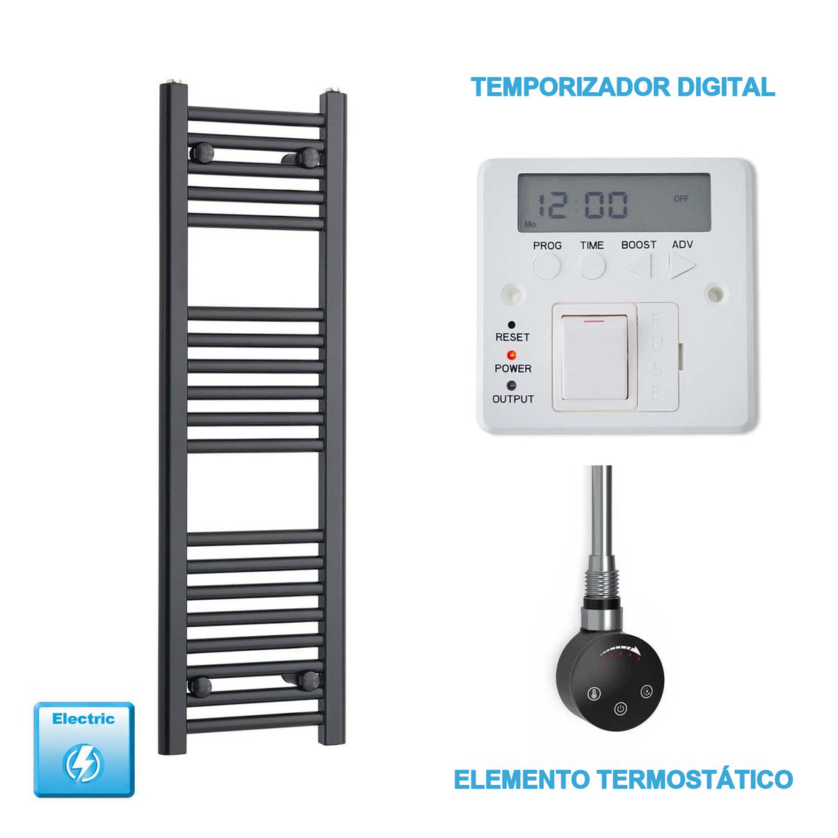 Radiador Toalheiro Elétrico Preto 300 mm de Largura · Pré-cheio