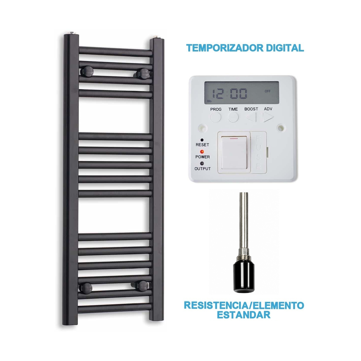 Radiador Toalheiro Elétrico Preto 300 mm de Largura · Pré-cheio