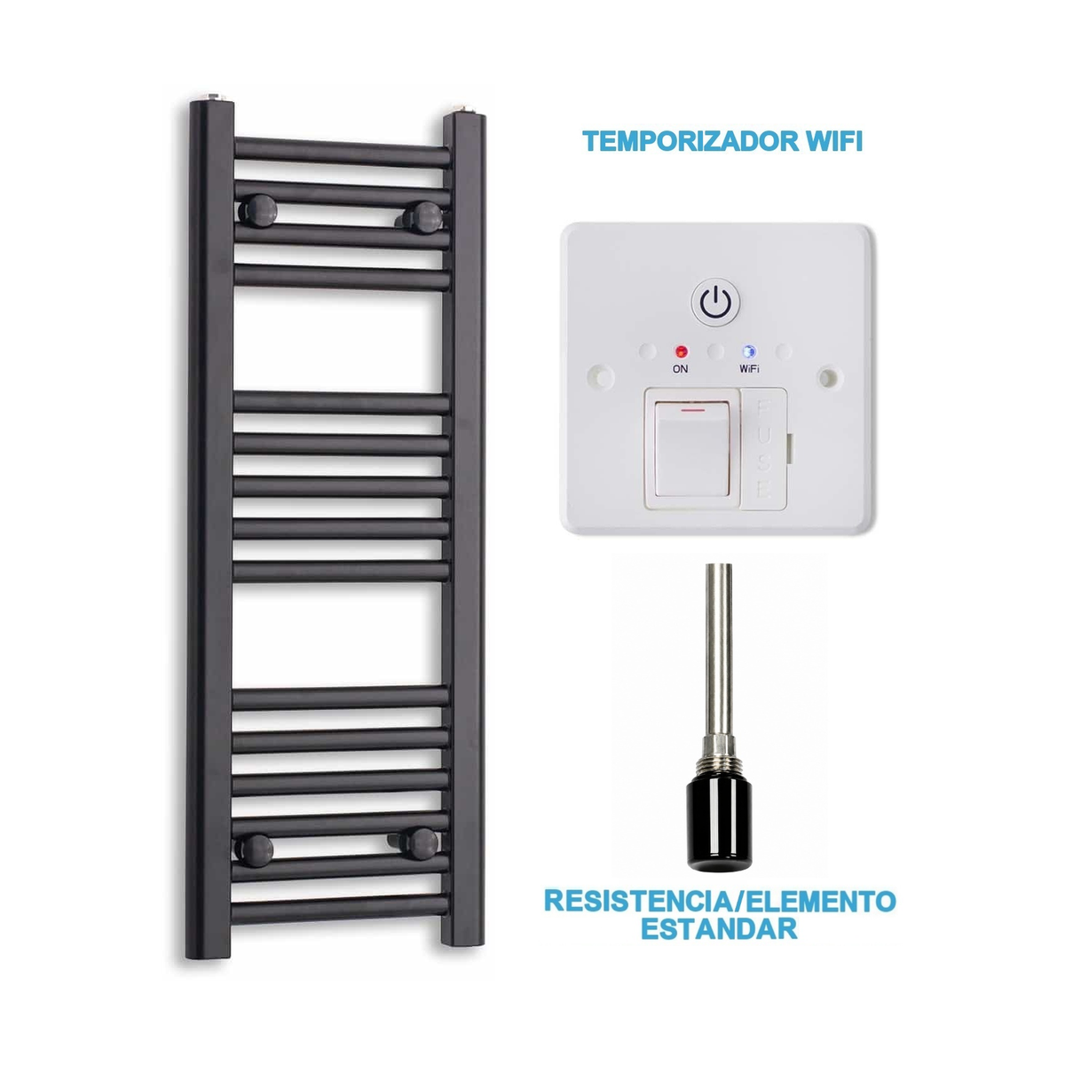 Radiador Toalheiro Elétrico Preto 300 mm de Largura · Pré-cheio