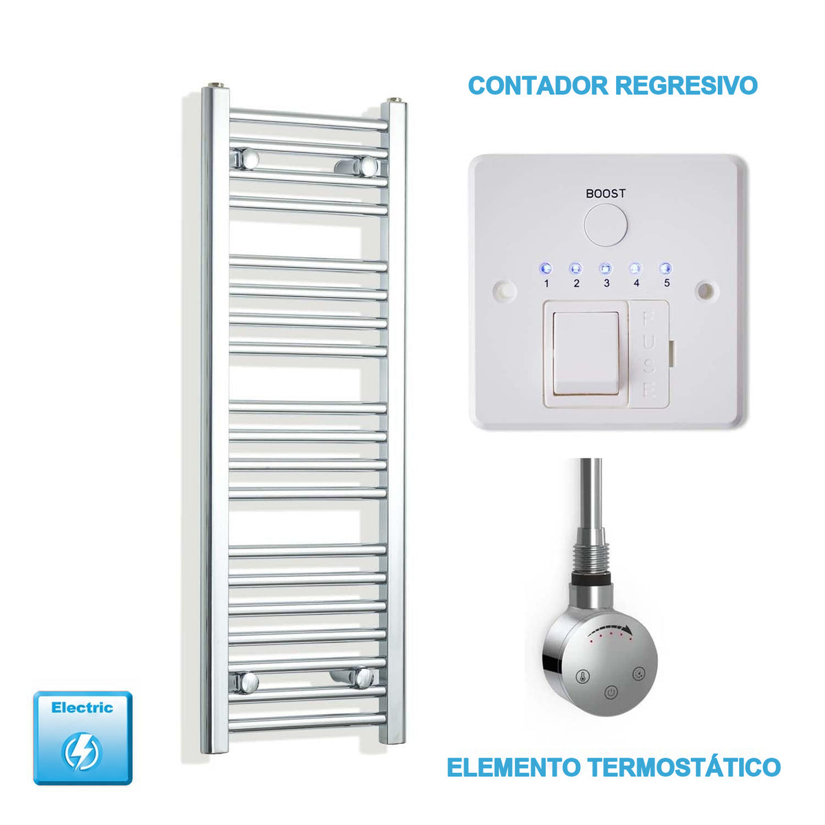 Radiador Toalheiro Elétrico Cromado 300 mm de Largura · Pré-cheio
