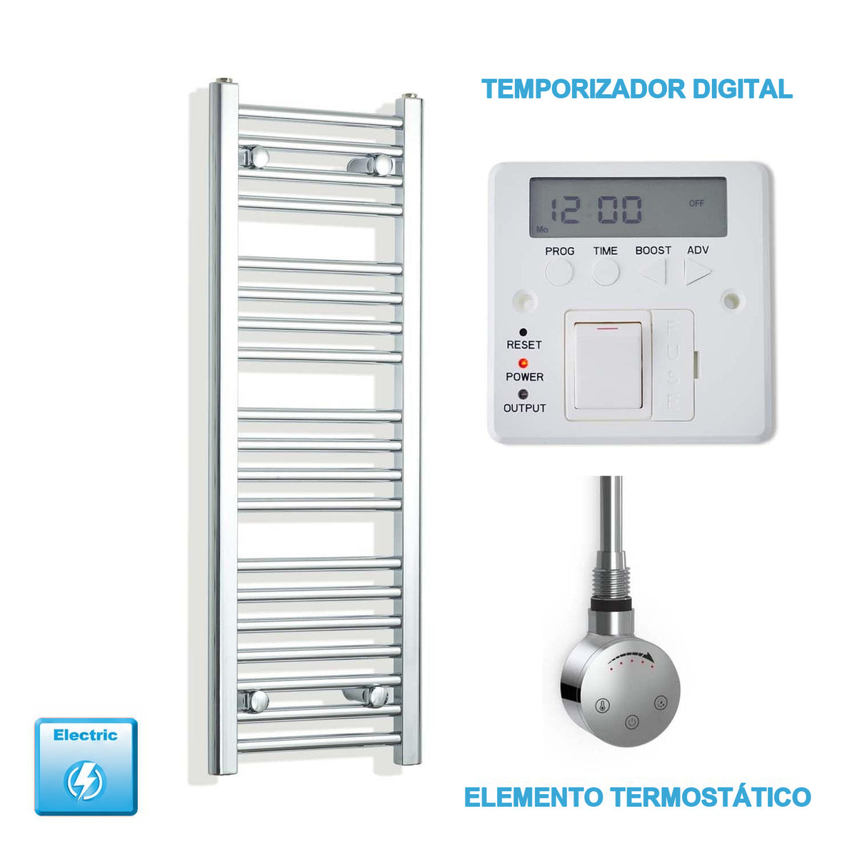 Radiador Toalheiro Elétrico Cromado 300 mm de Largura · Pré-cheio