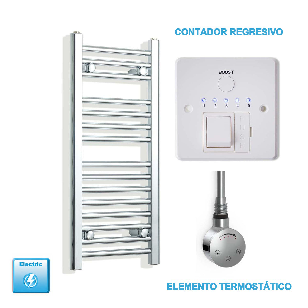 Radiador Toalheiro Elétrico Cromado 300 mm de Largura · Pré-cheio