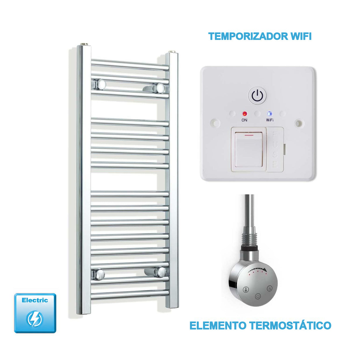Radiador Toalheiro Elétrico Cromado 300 mm de Largura · Pré-cheio