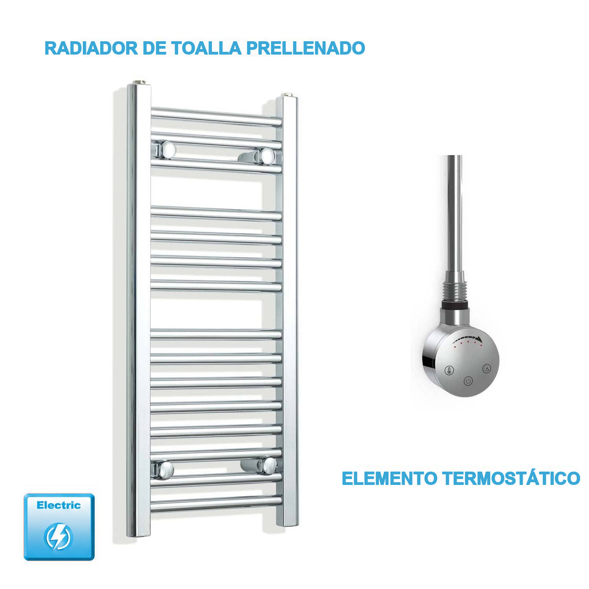 Radiador Toalheiro Elétrico Cromado 300 mm de Largura · Pré-cheio