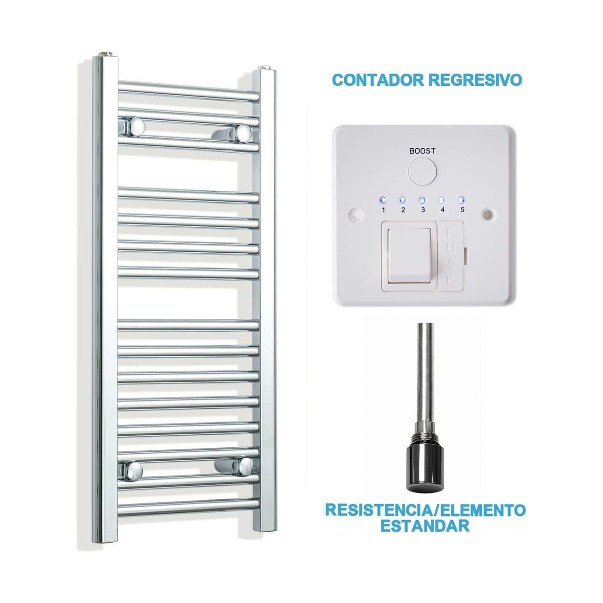 Radiador Toalheiro Elétrico Cromado 300 mm de Largura · Pré-cheio